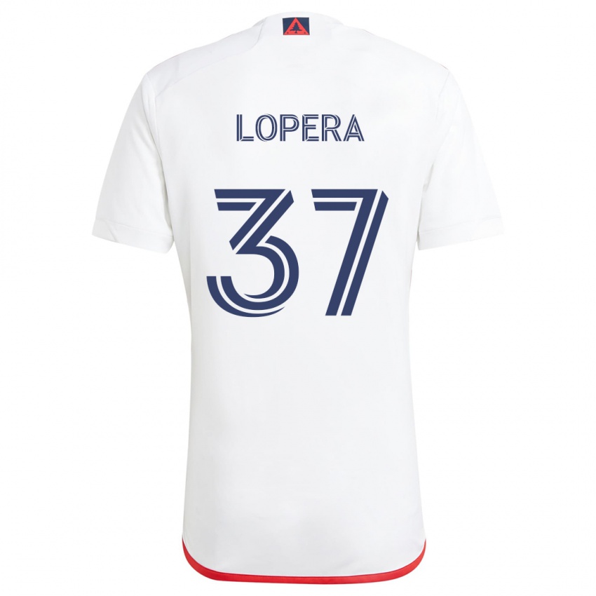 Niño Camiseta Steban Lopera #37 Blanco Rojo 2ª Equipación 2024/25 La Camisa México