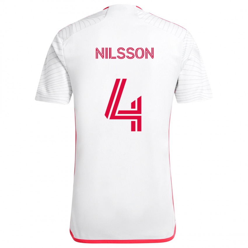 Niño Camiseta Joakim Nilsson #4 Blanco Rojo 2ª Equipación 2024/25 La Camisa México