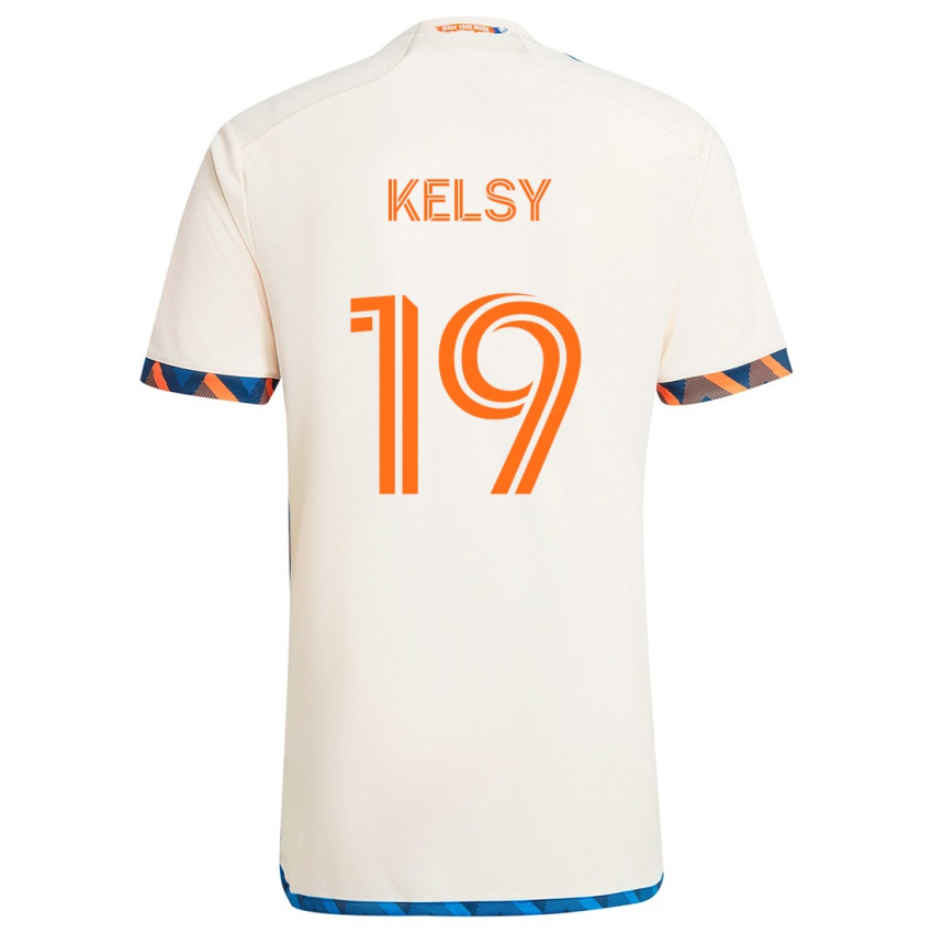 Niño Camiseta Kevin Kelsy #19 Blanco Naranja 2ª Equipación 2024/25 La Camisa México