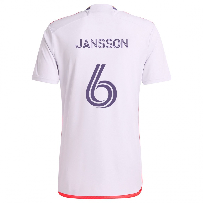 Niño Camiseta Robin Jansson #6 Blanco Rojo Púrpura 2ª Equipación 2024/25 La Camisa México