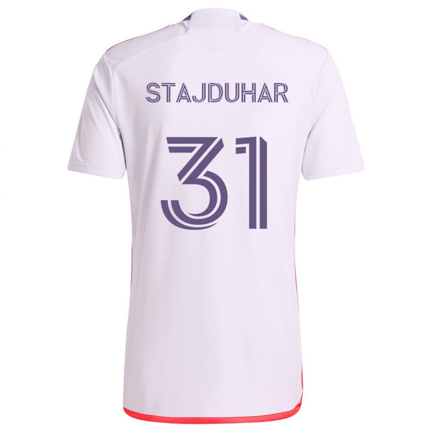 Niño Camiseta Mason Stajduhar #31 Blanco Rojo Púrpura 2ª Equipación 2024/25 La Camisa México