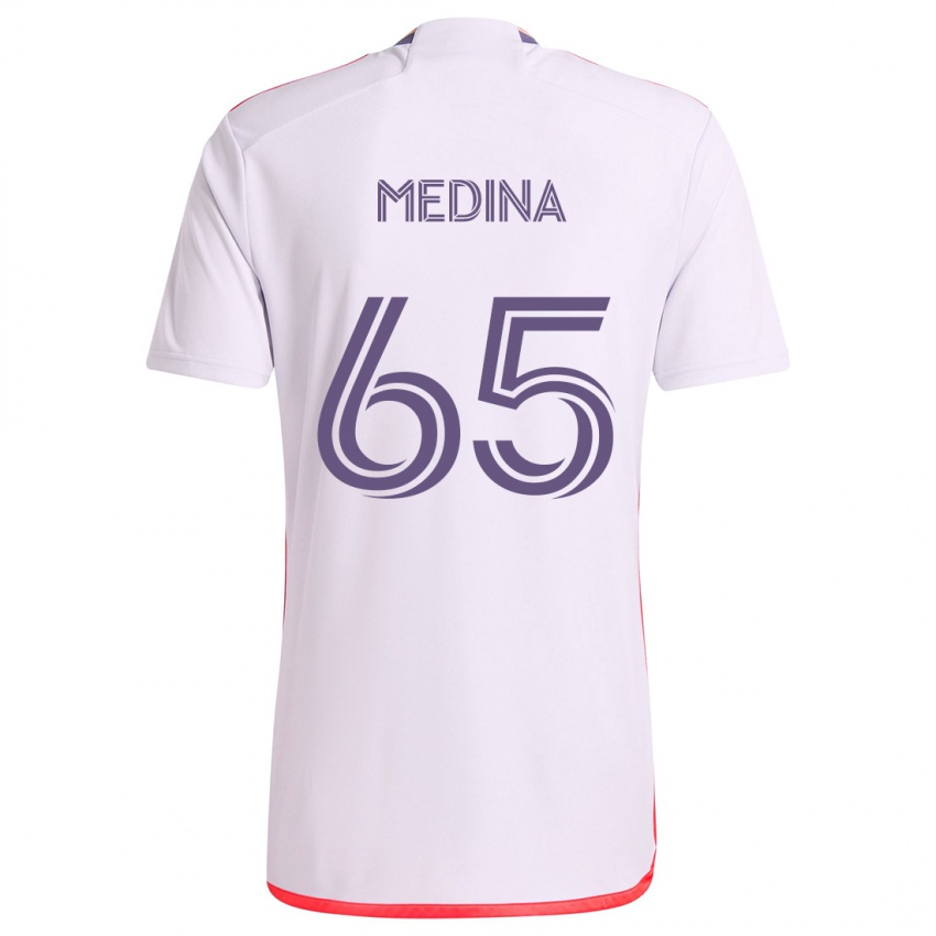 Niño Camiseta Cristian Medina #65 Blanco Rojo Púrpura 2ª Equipación 2024/25 La Camisa México