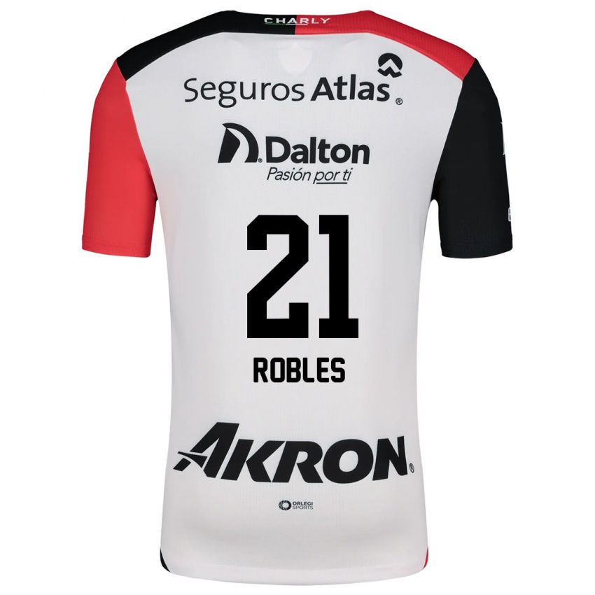 Niño Camiseta Carlos Robles #21 Blanco Rojo Negro 2ª Equipación 2024/25 La Camisa México