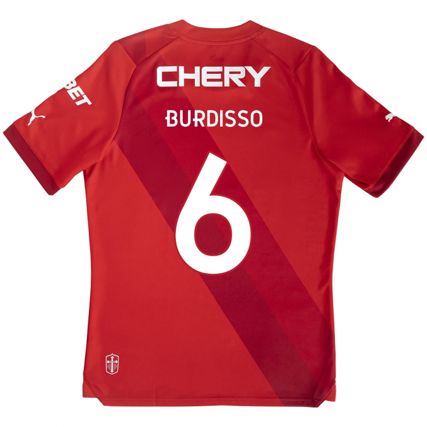 Niño Camiseta Guillermo Burdisso #6 Rojo Blanco 2ª Equipación 2024/25 La Camisa México