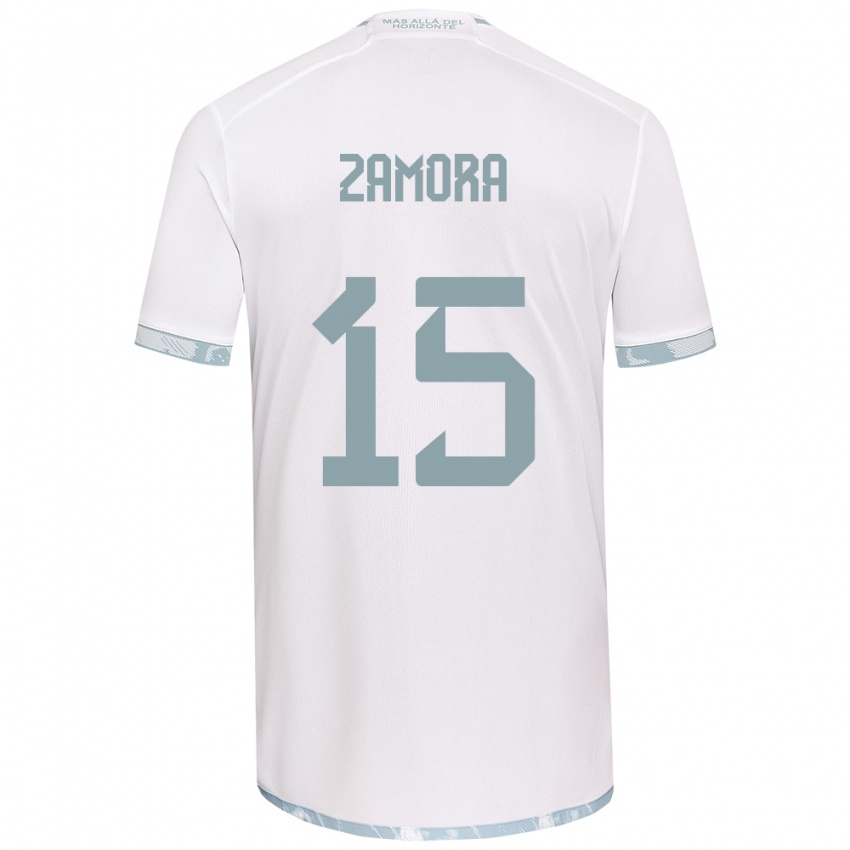 Niño Camiseta Daniela Zamora #15 Gris Blanco 2ª Equipación 2024/25 La Camisa México