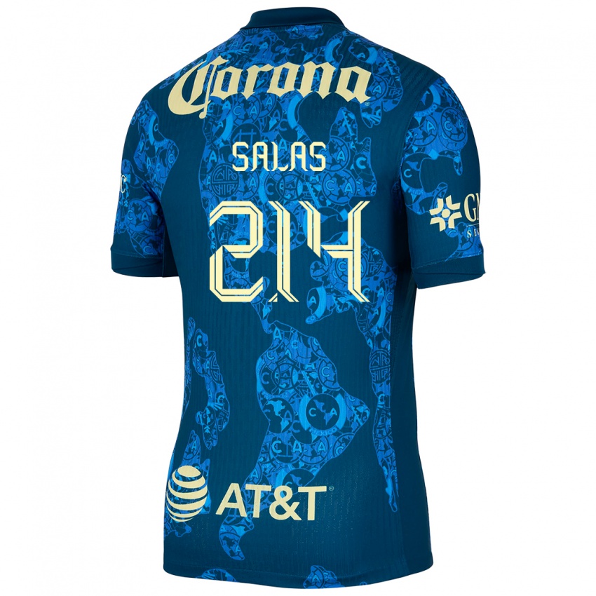 Niño Camiseta Patricio Salas #214 Azul Amarillo 2ª Equipación 2024/25 La Camisa México