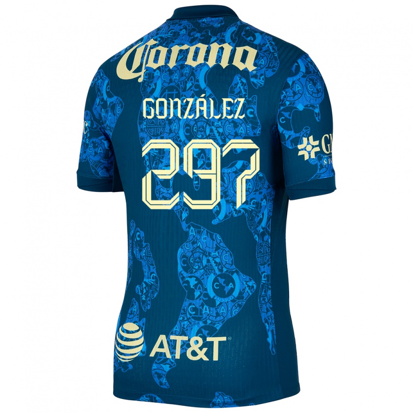 Niño Camiseta Océlotl González #297 Azul Amarillo 2ª Equipación 2024/25 La Camisa México