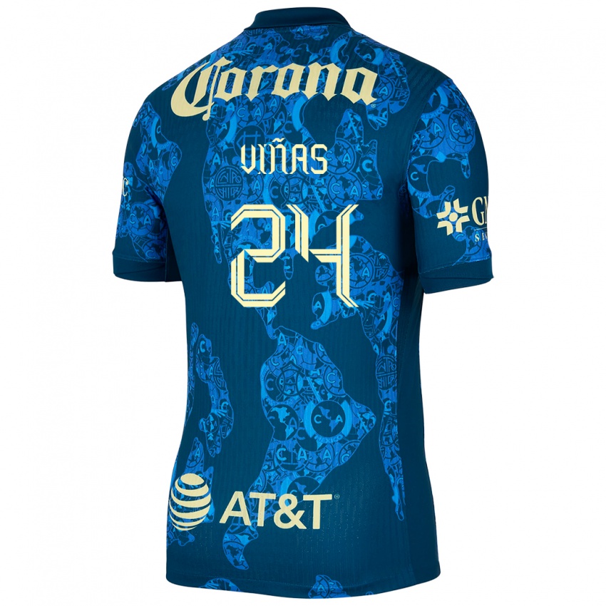 Niño Camiseta Federico Viñas #24 Azul Amarillo 2ª Equipación 2024/25 La Camisa México