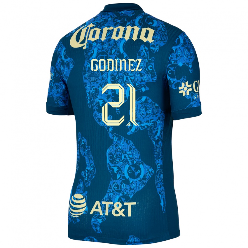 Niño Camiseta Alexandra Godinez #21 Azul Amarillo 2ª Equipación 2024/25 La Camisa México