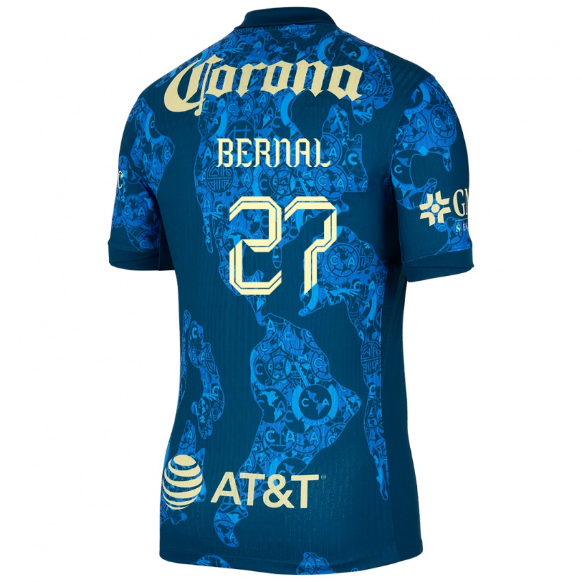 Niño Camiseta Mayra Pelayo Bernal #27 Azul Amarillo 2ª Equipación 2024/25 La Camisa México