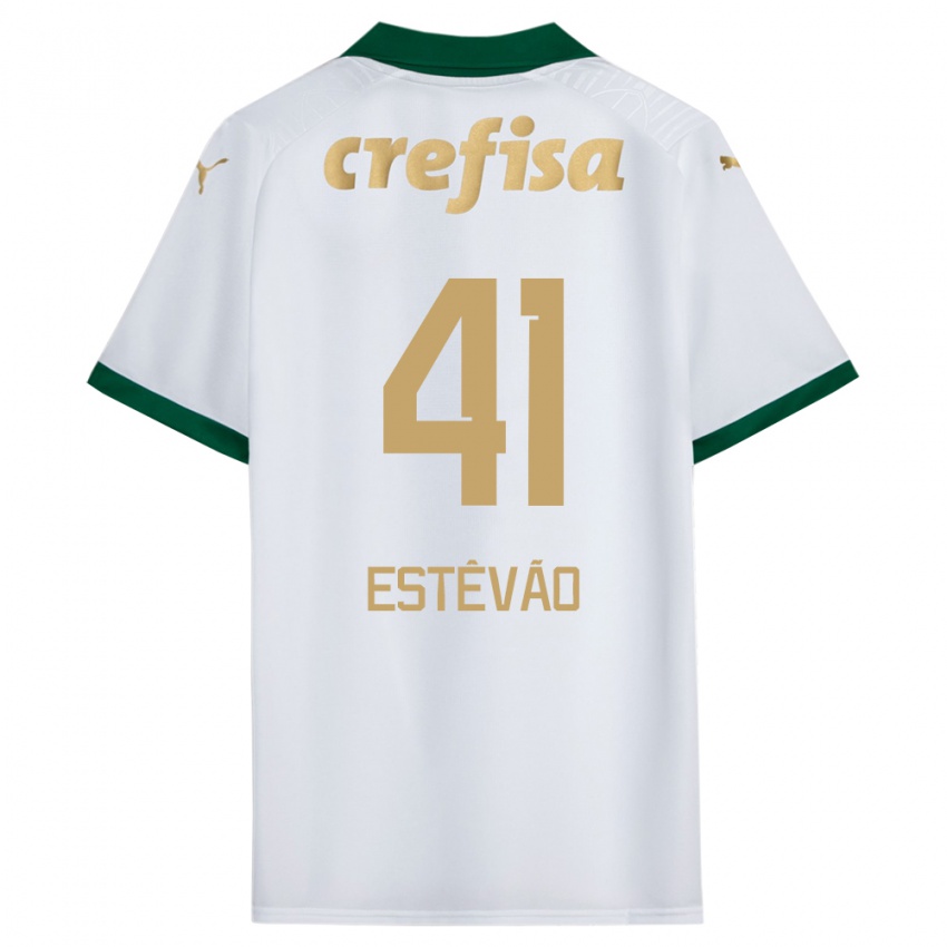 Niño Camiseta Estêvão #41 Blanco Verde 2ª Equipación 2024/25 La Camisa México