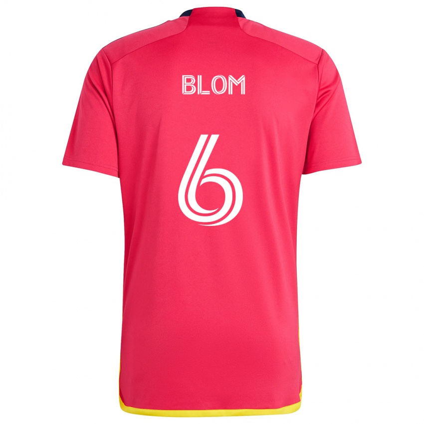 Hombre Camiseta Njabulo Blom #6 Rojo Azul 1ª Equipación 2024/25 La Camisa México