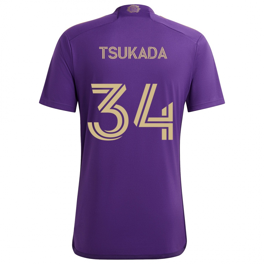 Hombre Camiseta Yutaro Tsukada #34 Púrpura Amarillo 1ª Equipación 2024/25 La Camisa México