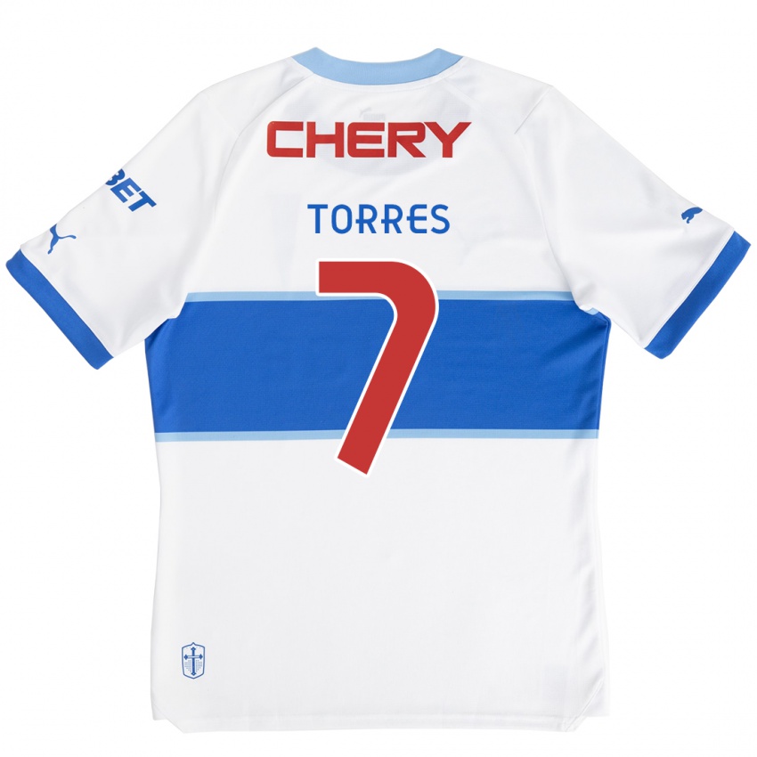 Hombre Camiseta Joaquín Torres #7 Blanco Azul 1ª Equipación 2024/25 La Camisa México