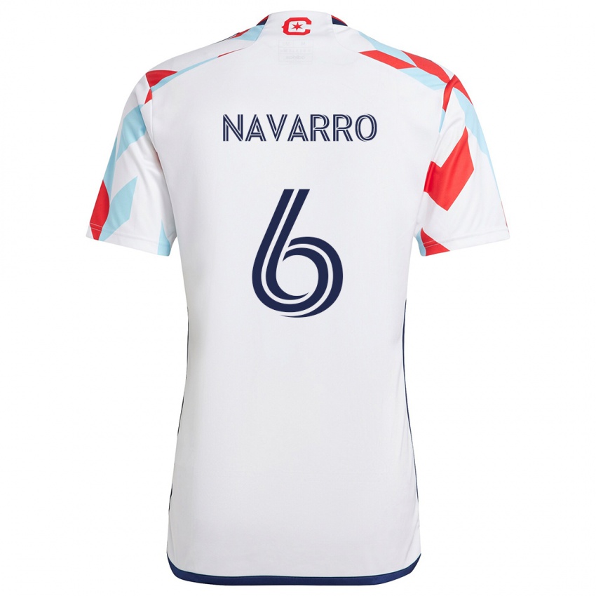 Hombre Camiseta Miguel Navarro #6 Blanco Rojo Azul 2ª Equipación 2024/25 La Camisa México