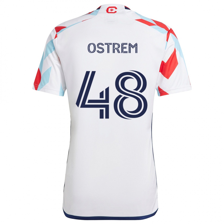 Hombre Camiseta Charlie Ostrem #48 Blanco Rojo Azul 2ª Equipación 2024/25 La Camisa México