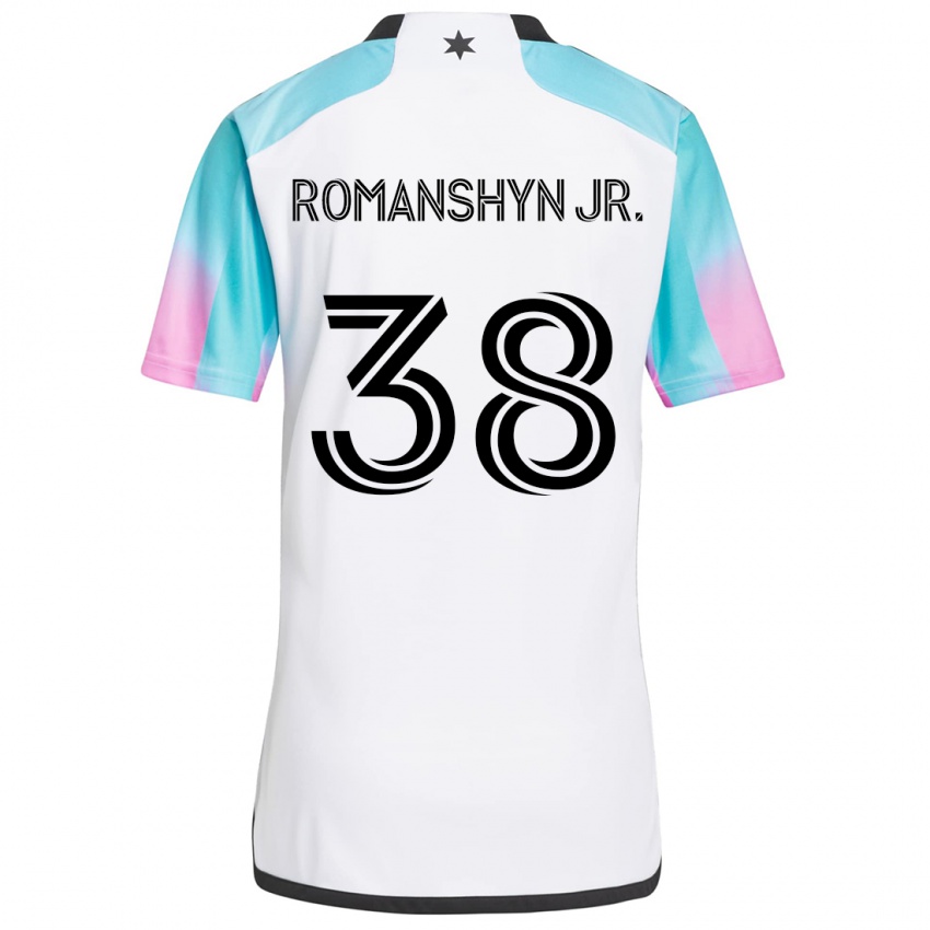 Hombre Camiseta Kage Romanshyn Jr. #38 Blanco Azul Negro 2ª Equipación 2024/25 La Camisa México