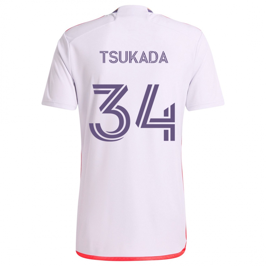 Hombre Camiseta Yutaro Tsukada #34 Blanco Rojo Púrpura 2ª Equipación 2024/25 La Camisa México