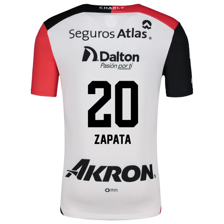 Hombre Camiseta Juan Zapata #20 Blanco Rojo Negro 2ª Equipación 2024/25 La Camisa México