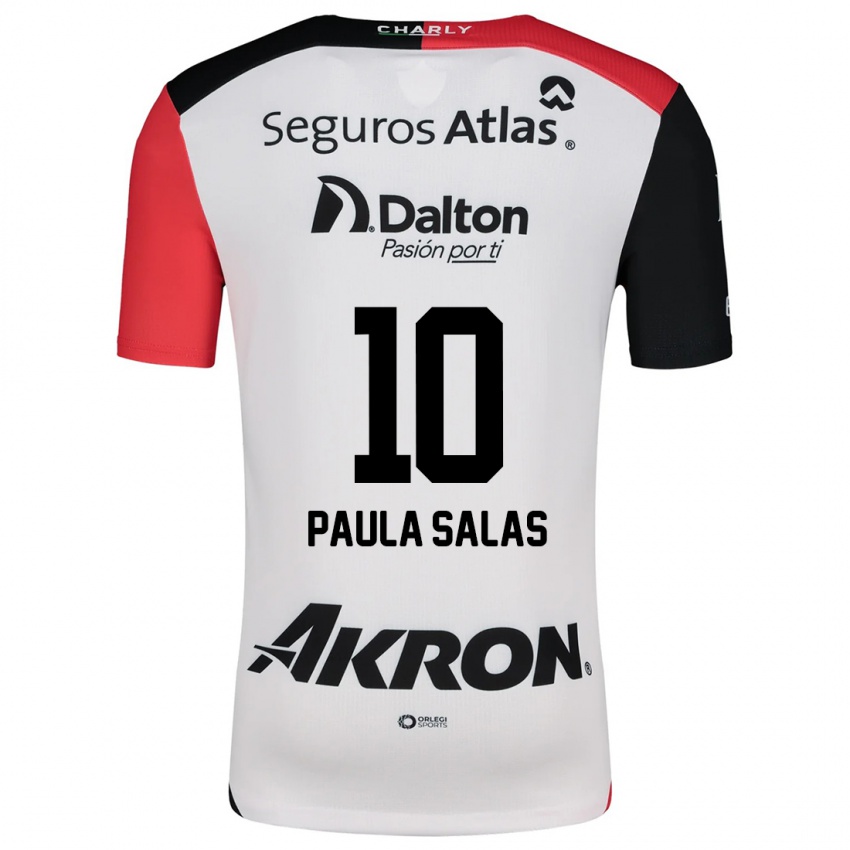 Hombre Camiseta María Paula Salas #10 Blanco Rojo Negro 2ª Equipación 2024/25 La Camisa México