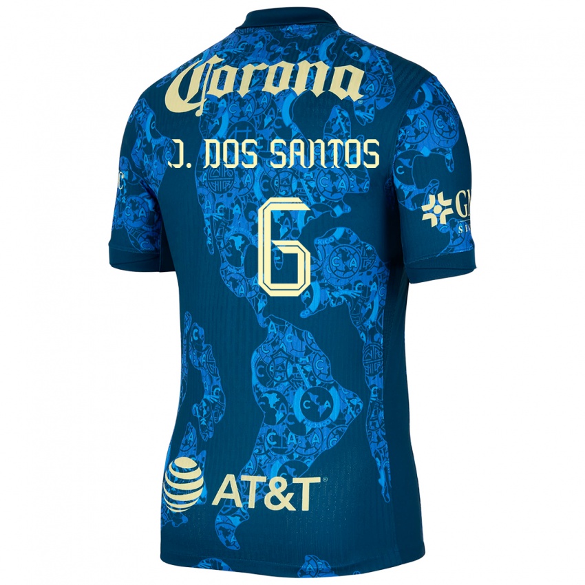 Hombre Camiseta Jonathan Dos Santos #6 Azul Amarillo 2ª Equipación 2024/25 La Camisa México