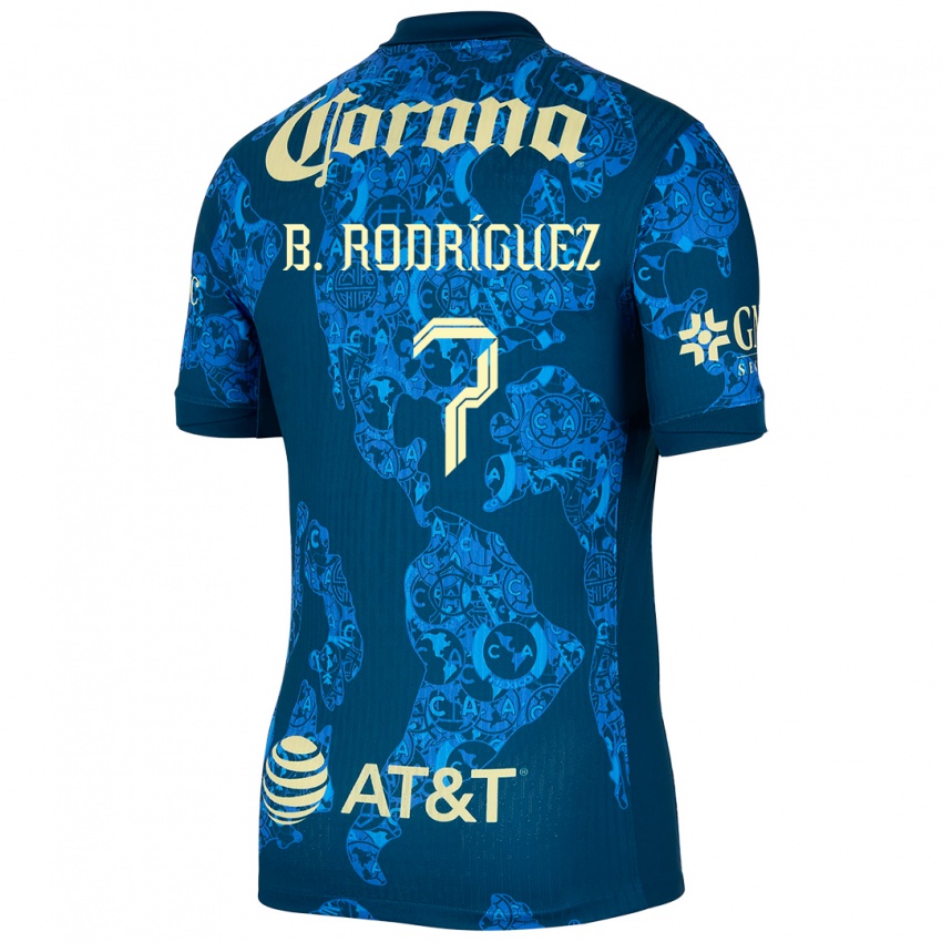 Hombre Camiseta Brian Rodríguez #7 Azul Amarillo 2ª Equipación 2024/25 La Camisa México