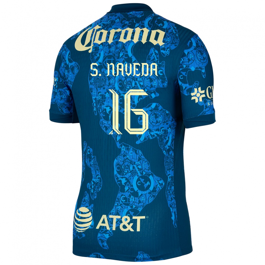 Hombre Camiseta Santiago Naveda #16 Azul Amarillo 2ª Equipación 2024/25 La Camisa México