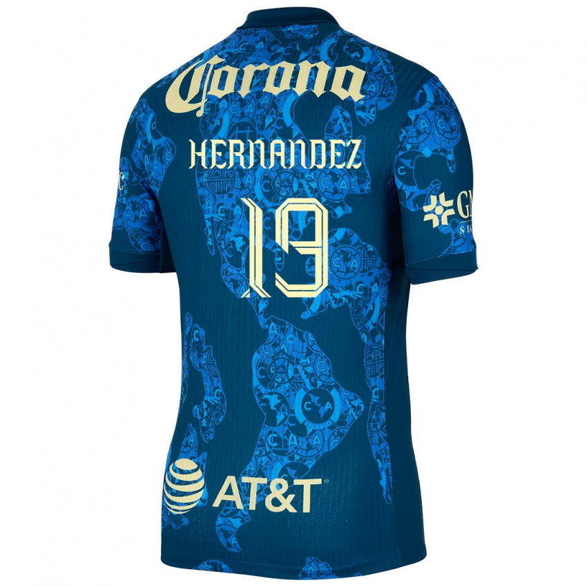 Hombre Camiseta Illian Hernández #19 Azul Amarillo 2ª Equipación 2024/25 La Camisa México