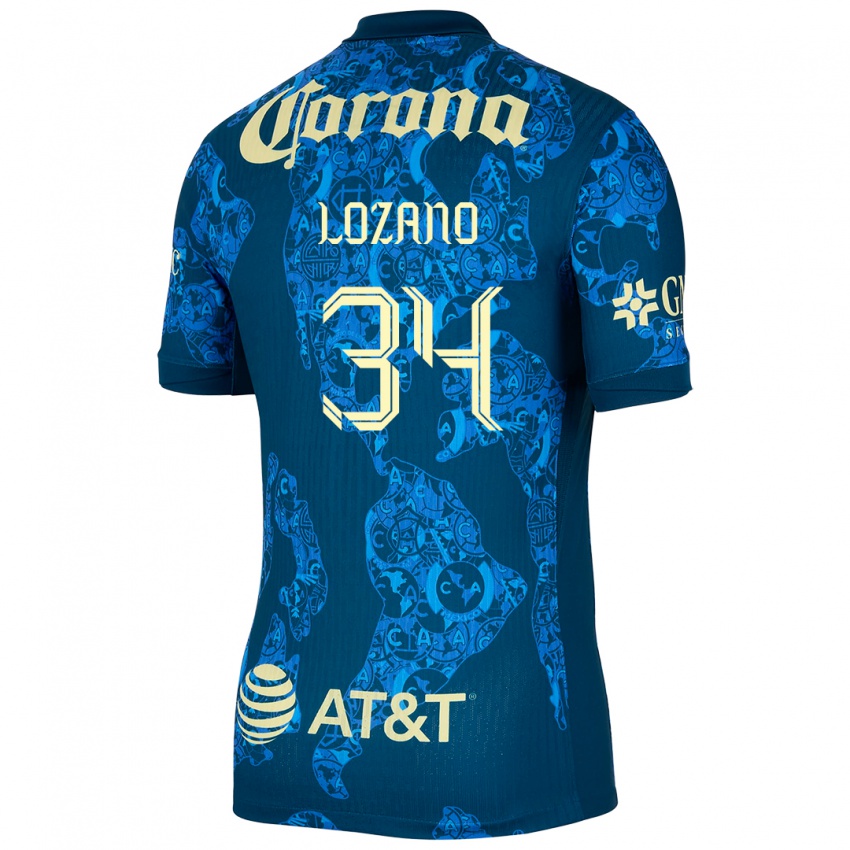 Hombre Camiseta Esteban Lozano #34 Azul Amarillo 2ª Equipación 2024/25 La Camisa México