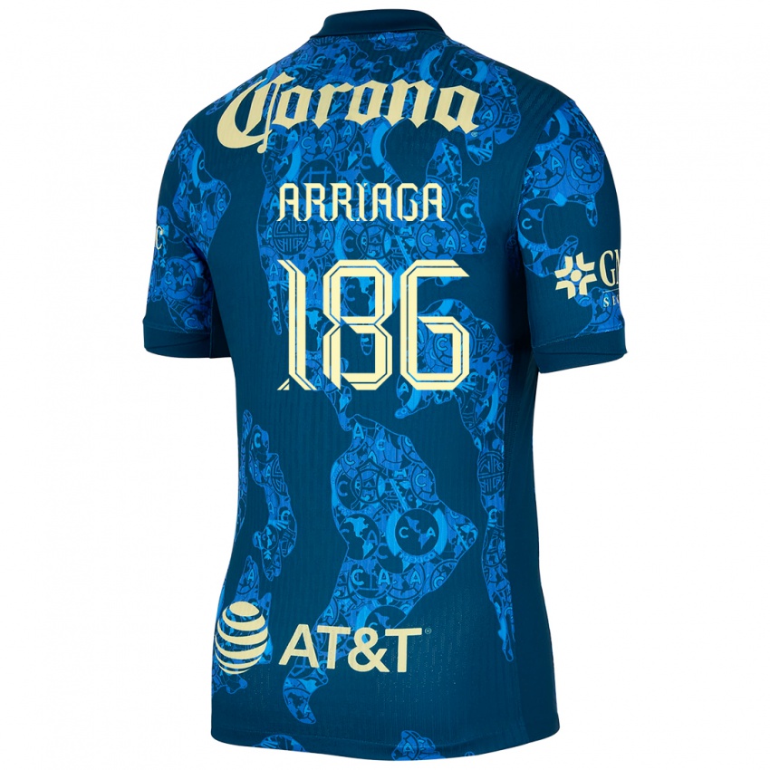 Hombre Camiseta Diego Arriaga #186 Azul Amarillo 2ª Equipación 2024/25 La Camisa México