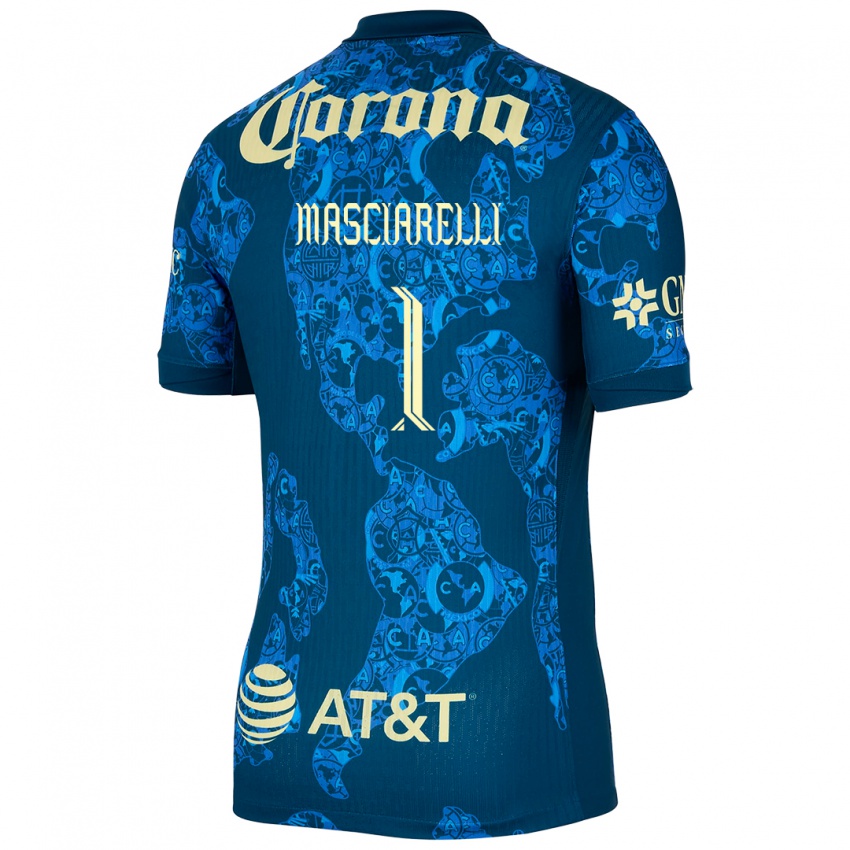 Hombre Camiseta Renata Masciarelli #1 Azul Amarillo 2ª Equipación 2024/25 La Camisa México