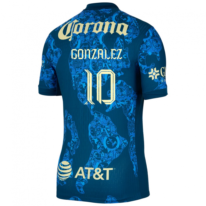 Hombre Camiseta Alison Gonzalez #10 Azul Amarillo 2ª Equipación 2024/25 La Camisa México