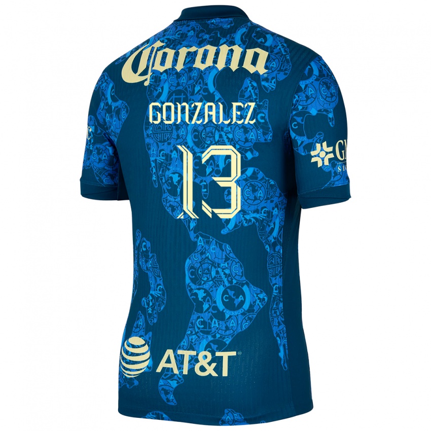 Hombre Camiseta Eva Gonzalez #13 Azul Amarillo 2ª Equipación 2024/25 La Camisa México