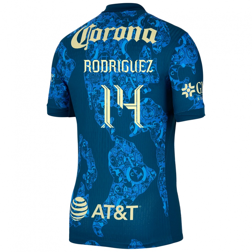 Hombre Camiseta Monica Rodriguez #14 Azul Amarillo 2ª Equipación 2024/25 La Camisa México