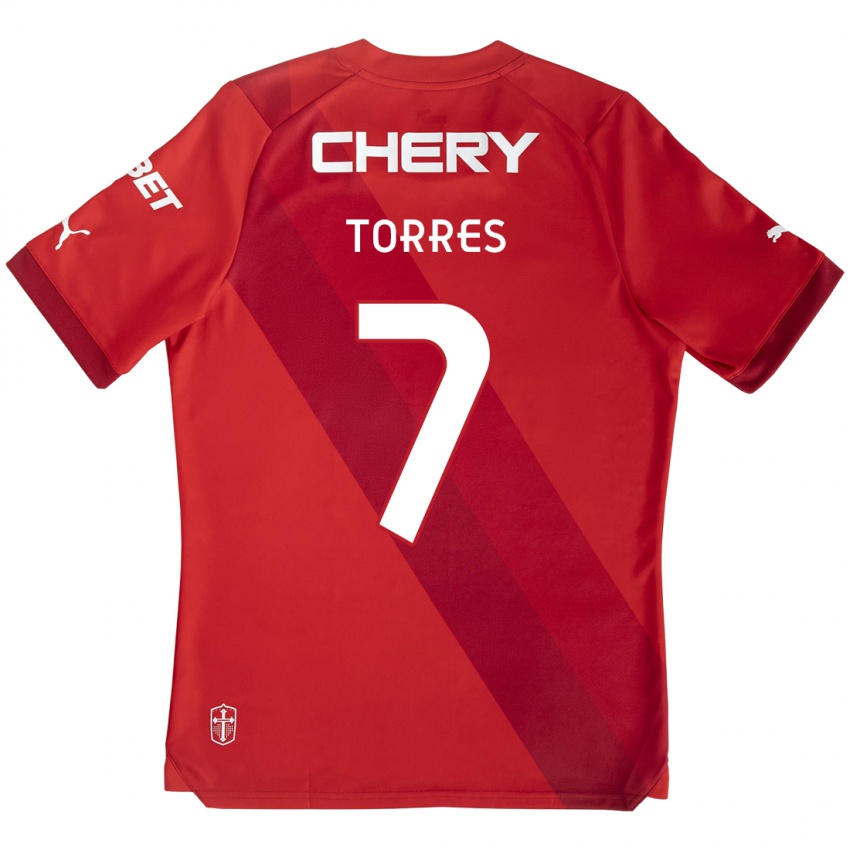 Mujer Camiseta Joaquín Torres #7 Rojo Blanco 2ª Equipación 2024/25 La Camisa México