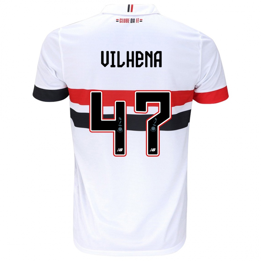 Niño Camiseta Pedro Vilhena #47 Blanco Rojo Negro 1ª Equipación 2024/25 La Camisa México