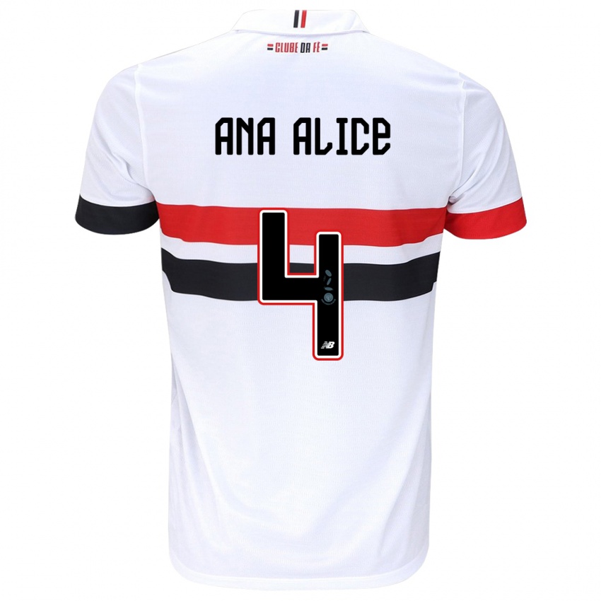 Niño Camiseta Ana Alice Luciano Da Silva #4 Blanco Rojo Negro 1ª Equipación 2024/25 La Camisa México