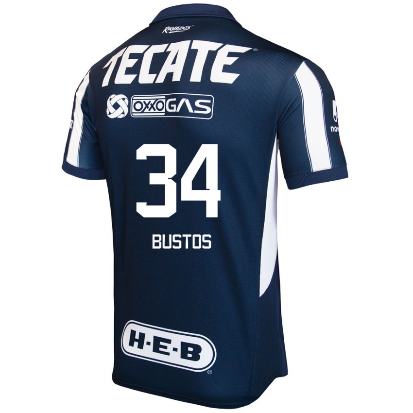 Niño Camiseta César Bustos #34 Azul Rojo Blanco 1ª Equipación 2024/25 La Camisa México