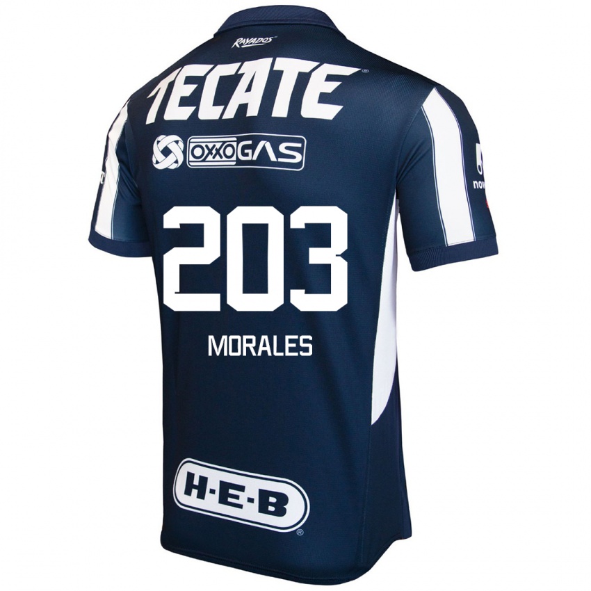 Niño Camiseta Alejandro Morales #203 Azul Rojo Blanco 1ª Equipación 2024/25 La Camisa México