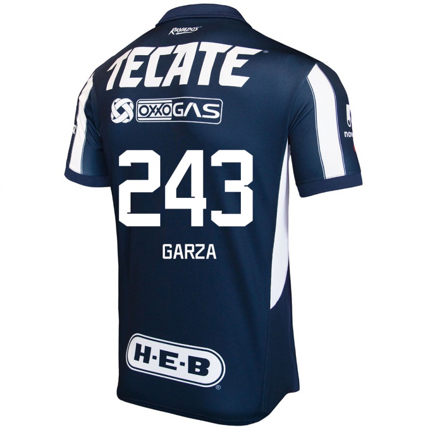 Niño Camiseta César Garza #243 Azul Rojo Blanco 1ª Equipación 2024/25 La Camisa México