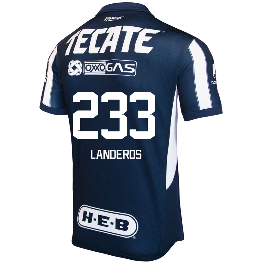 Niño Camiseta Jorge Landeros #233 Azul Rojo Blanco 1ª Equipación 2024/25 La Camisa México