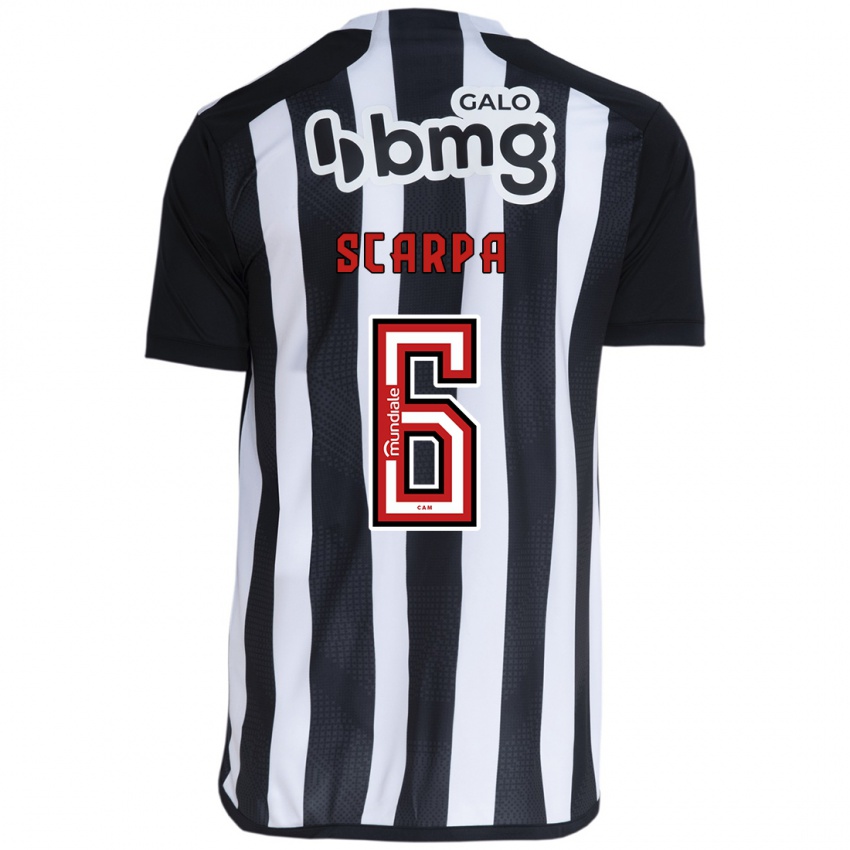 Niño Camiseta Gustavo Scarpa #6 Blanco Negro 1ª Equipación 2024/25 La Camisa México