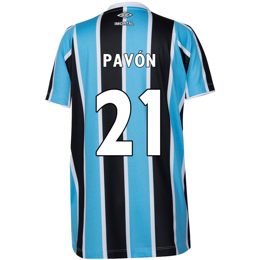 Niño Camiseta Cristian Pavon #21 Azul Negro Blanco 1ª Equipación 2024/25 La Camisa México