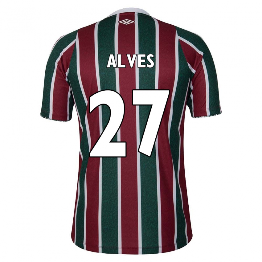 Niño Camiseta Felipe Alves #27 Verde Granate Blanco 1ª Equipación 2024/25 La Camisa México