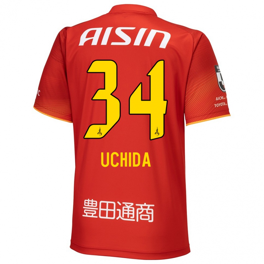 Niño Camiseta Takuya Uchida #34 Rojo Blanco Amarillo 1ª Equipación 2024/25 La Camisa México