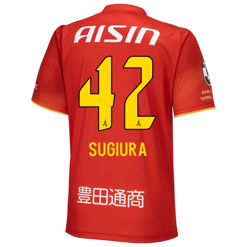 Niño Camiseta Shungo Sugiura #42 Rojo Blanco Amarillo 1ª Equipación 2024/25 La Camisa México