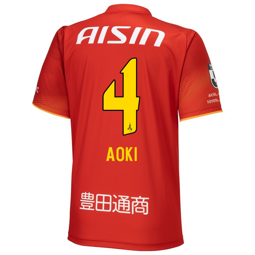 Niño Camiseta Masamune Aoki #4 Rojo Blanco Amarillo 1ª Equipación 2024/25 La Camisa México