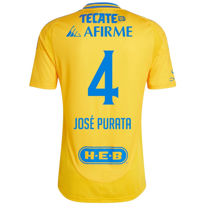 Niño Camiseta Juan Jose Purata #4 Oro Amarillo 1ª Equipación 2024/25 La Camisa México