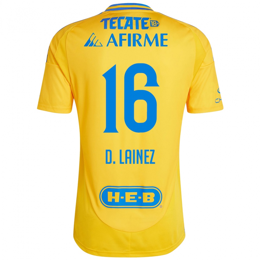 Niño Camiseta Diego Lainez #16 Oro Amarillo 1ª Equipación 2024/25 La Camisa México