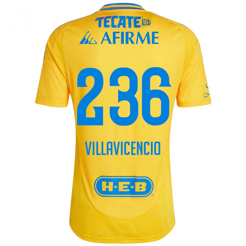 Niño Camiseta Edgar Villavicencio #236 Oro Amarillo 1ª Equipación 2024/25 La Camisa México